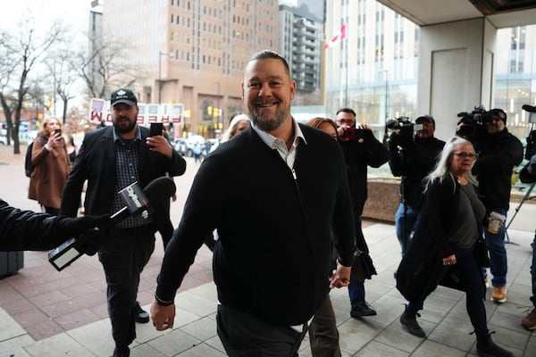 Pat King, a prominent figure in Canada’s trucker protests against COVID-19 restrictions in 2022, arrives at court in Ottawa, Ontario, Friday, Nov. 22, 2024. (Sean Kilpatrick/The Canadian Press via AP)