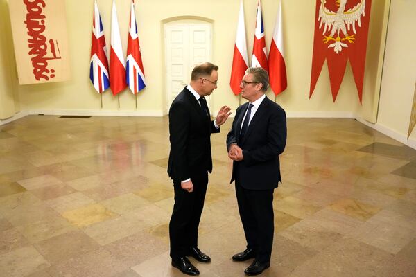 Britain's Prime Minister Keir Starmer and Polish President Andrzej Duda, left, meet in Warsaw, Friday, Jan. 17, 2025. (AP Photo/Czarek Sokolowski)