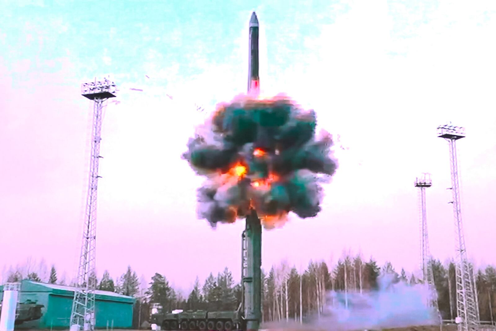 In this photo taken from video distributed by Russian Defense Ministry Press Service on Tuesday, Oct. 29, 2024, A Yars intercontinental ballistic missile is test-fired from the Plesetsk launchpad in northwestern Russia. (Russian Defense Ministry Press Service via AP)