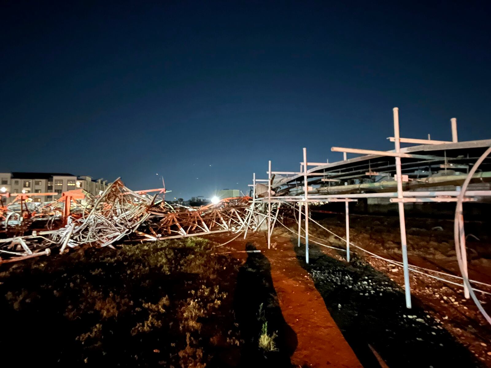 This image provided by the Houston Fire Department shows the destruction caused by a helicopter crash in the city's Second Ward, Sunday, Oct. 20, 2024. (Houston Fire Department via AP)