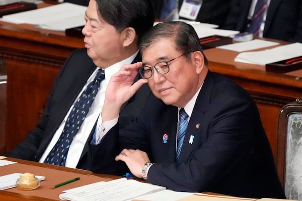 Japan's Prime Minister Shigeru Ishiba prepares to deliver a policy speech marking the start of this year's parliamentary session in Tokyo, Friday, Jan. 24, 2025. (AP Photo/Eugene Hoshiko)