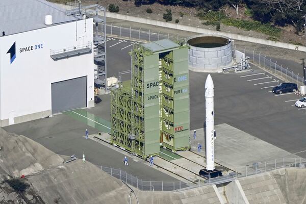 The Kairos No. 2 rocket, a Japanese commercial rocket carrying a set of satellites, waits to be launched from Space Port Kii in Kushimoto town, western Japan Wednesday, Dec. 18, 2024. (Kyodo News via AP)