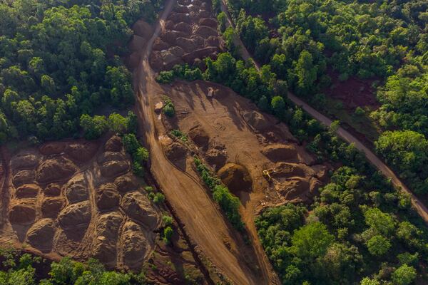 A nickel mining site is visible on Kabaena Island in Southeast Sulawesi, on Saturday, Nov. 16, 2024. (AP Photo/Yusuf Wahil)