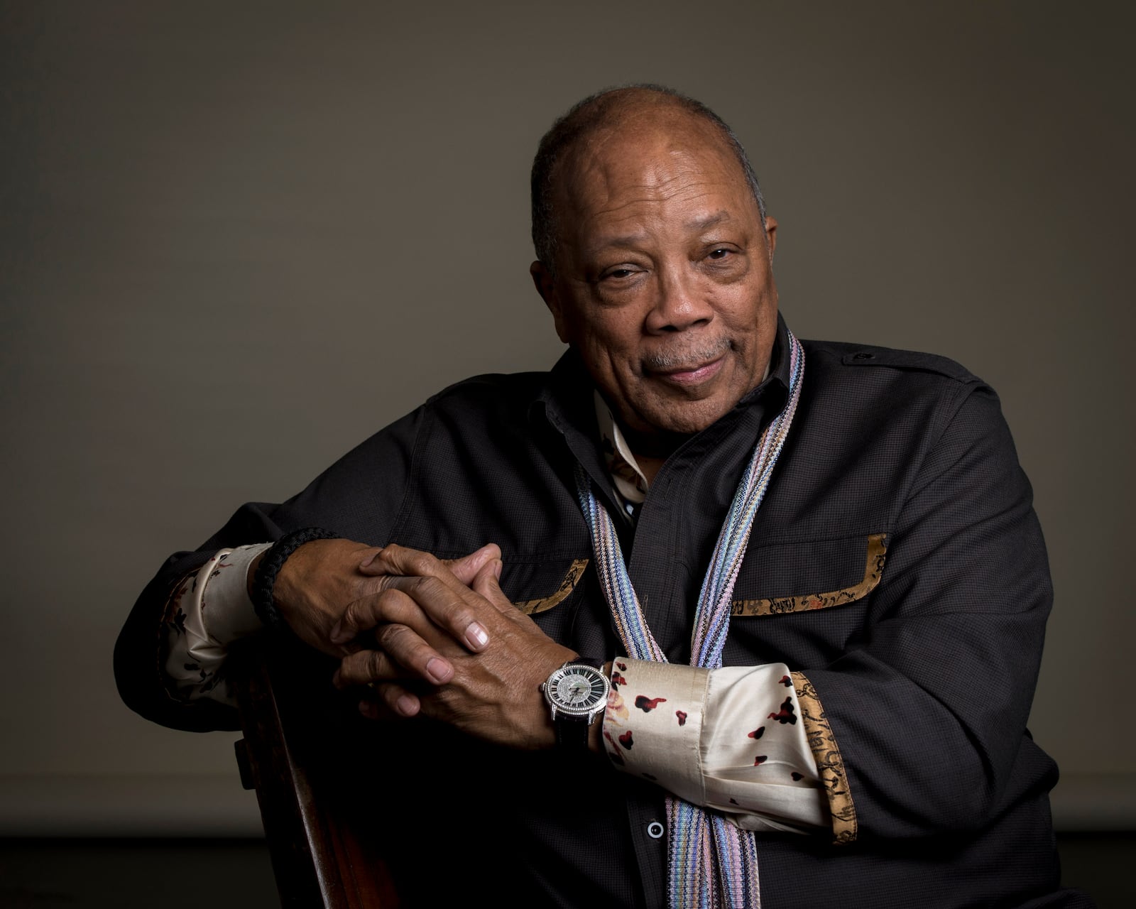 FILE - In this Sept. 23, 2014 file photo, Producer Quincy Jones, of the documentary film "Keep On Keepin' On," poses for a portrait, in New York, Sept. 23, 2014. (Photo by Drew Gurian/Invision/AP, File)