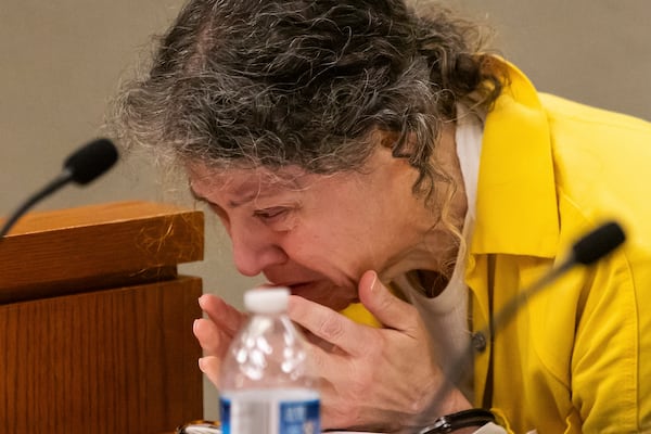 Defendant Susan Lorincz, who fatally shot a Black neighbor through her front door during an ongoing dispute, weeps after addressing the court during her sentencing hearing Monday, Nov. 25, 2024, in Ocala, Fla. (Doug Engle/Ocala Star-Banner via AP, Pool)