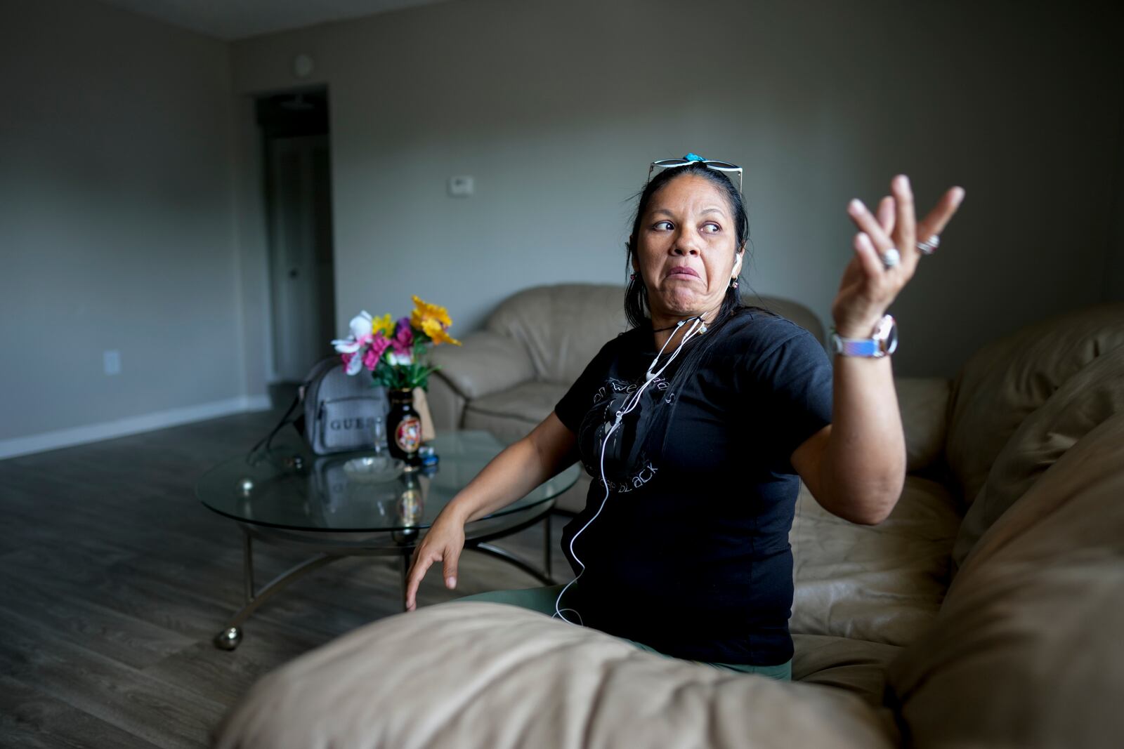 María Ángel Torres talks during an interview at her apartment Friday, May 18, 2024, in Aurora, Colorado. (AP Photo/Jack Dempsey)