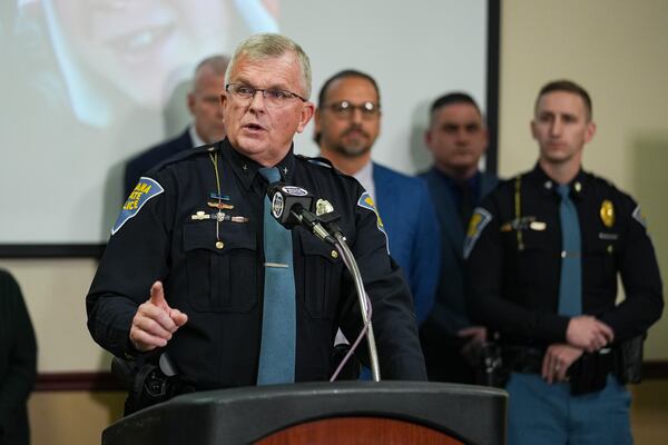 Indiana State Police Superintendent Doug Carter speaks after the sentencing of Richard Allen in Delphi, Ind., Friday, Dec. 20, 2024. (AP Photo/Michael Conroy)