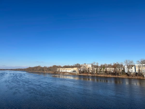 A Trenton, N.J. Water Works treatment facility is seen along the Delaware River on Dec. 3, 2024. (AP Photo/Mike Catalini)