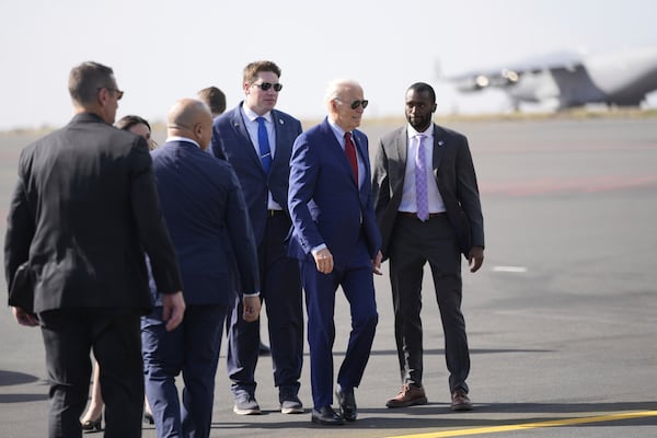 President Joe Biden gets ready to depart from Amilcar Cabral international airport on Sal island, Cape Verde Monday, Dec. 2, 2024, en route to Angola as he makes his long-promised visit to Africa. (AP Photo/Ben Curtis)