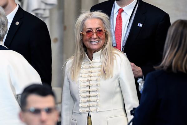 Miriam Adelson arrives before the 60th Presidential Inauguration in the Rotunda of the U.S. Capitol in Washington, Monday, Jan. 20, 2025.(Saul Loeb/Pool photo via AP)