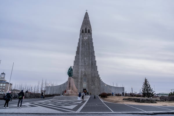 A view of Hallgrímskirkja, the main church of Reykjavík and the most famous landmark of the capital of Iceland, in Reykjavik, Iceland, Friday, Nov. 29, 2024. (AP Photo Marco Di Marco)