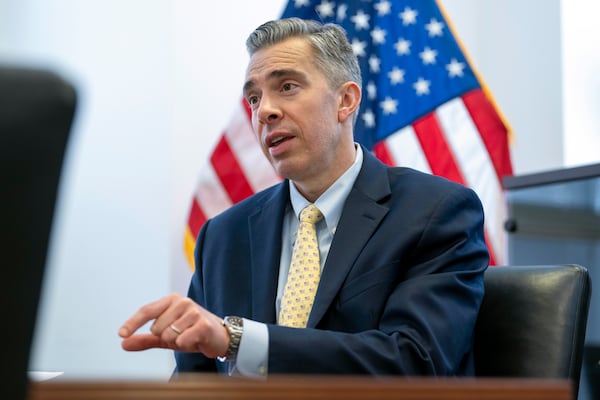 Acting Director of the National Counterterrorism Center Brett Holmgren speaks during an interview at the National Counterterrorism Center, Jan. 8, 2025 in McLean, Va. (AP Photo/Kevin Wolf)