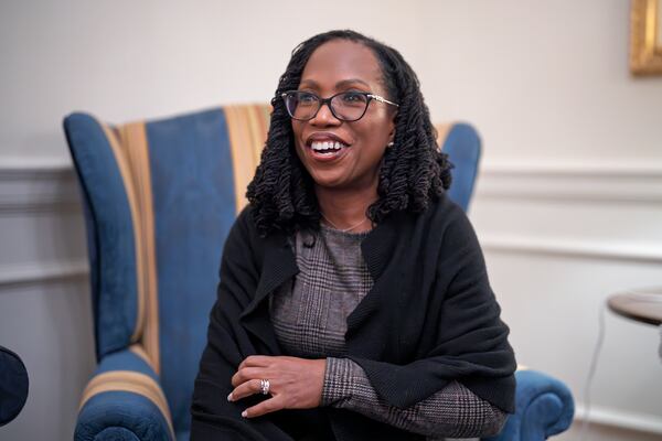 Supreme Court Justice Ketanji Brown Jackson speaks during an interview with The Associated Press, at the Supreme Court in Washington, Wednesday, Jan. 29, 2025. (AP Photo/J. Scott Applewhite)