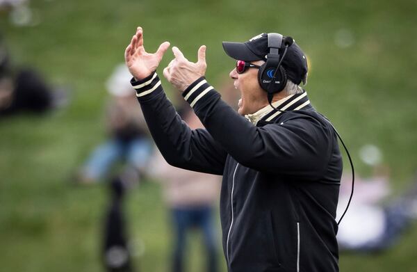 Wake Forest head coach Dave Clawson directs his team in the second half of an NACC football game on Saturday, Nov. 30, 2024, at Allegacy Stadium in Winston-Salem, N.C. (Allison Lee Isley/The Winston-Salem Journal via AP)