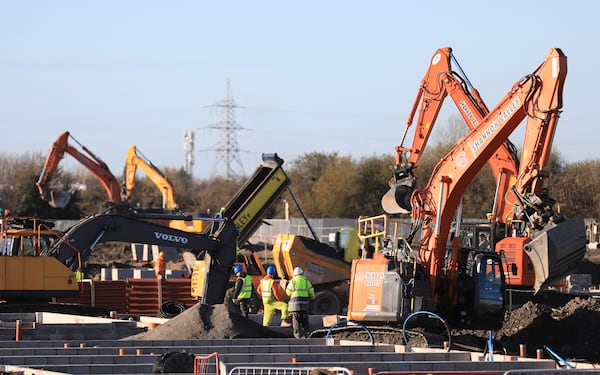 Construction work on building new houses in Clonburris, South Dublin, Ireland, Tuesday, Nov. 26, 2024, ahead of Ireland's election on Friday. (AP Photo/Peter Morrison)