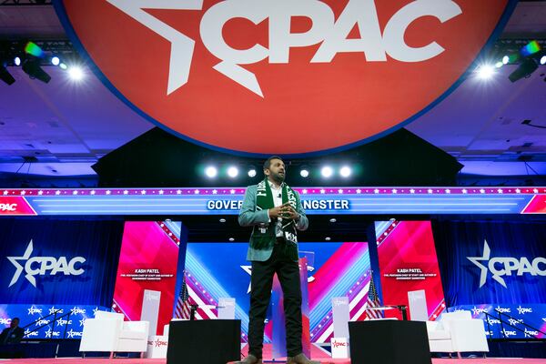 FILE - Former Pentagon Chief of Staff Kash Patel speaks during the Conservative Political Action Conference, CPAC 2024, at the National Harbor, in Oxon Hill, Md., Feb. 23, 2024. (AP Photo/Jose Luis Magana, File)