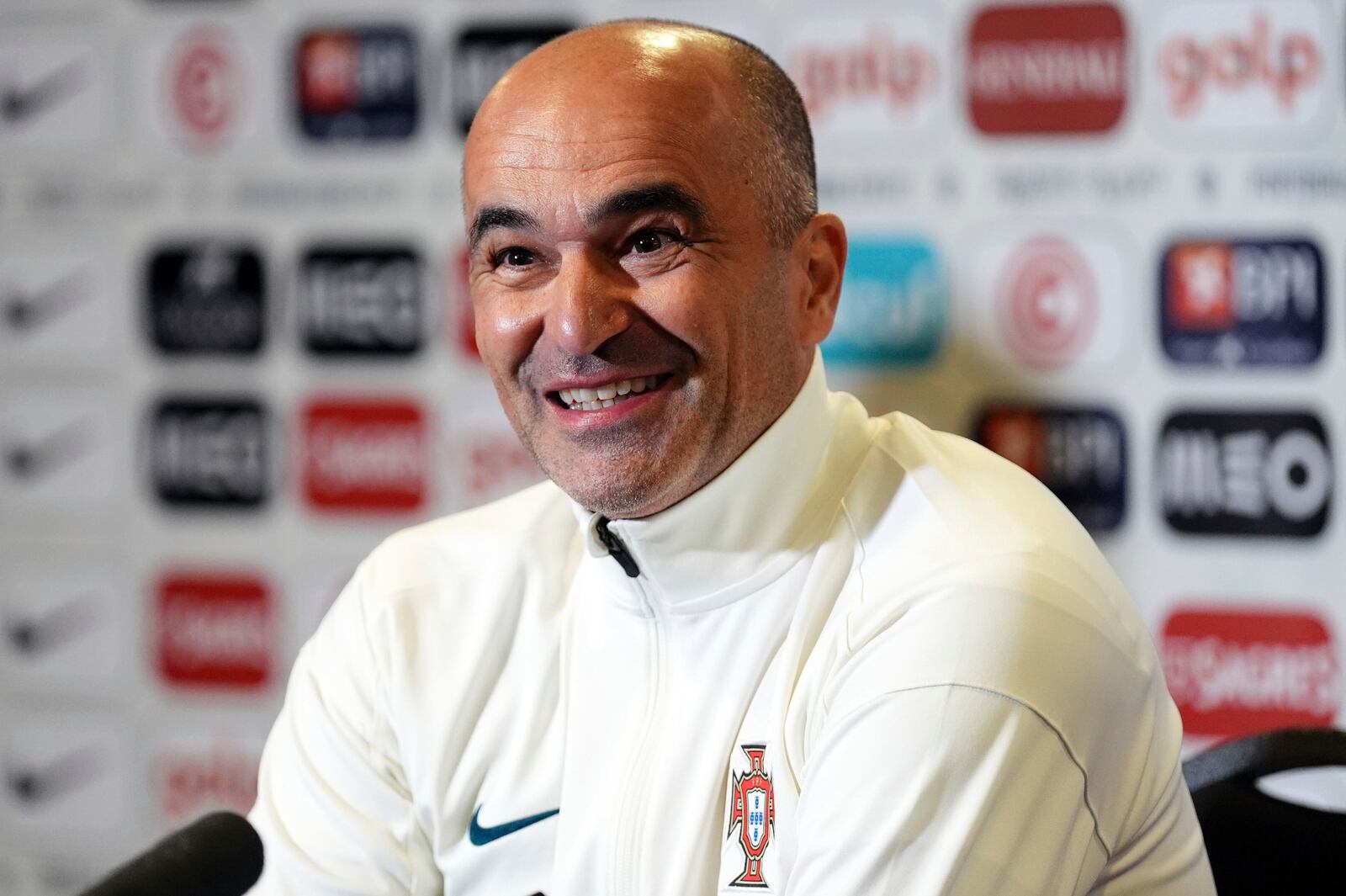 Portugal manager Roberto Martinez during a press conference at the SMiSA Stadium, Paisley, Scotland, Monday Oct. 14, 2024. (Andrew Milligan/PA via AP)