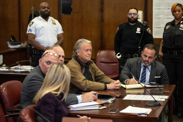 Steve Bannon appears in Manhattan criminal court in New York, Tuesday, Nov. 12, 2024. (AP Photo/Yuki Iwamura)