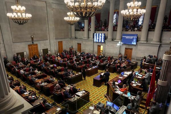 Members of the state House of Representatives meet during a special session of the legislature, Monday, Jan. 27, 2025, in Nashville, Tenn. (AP Photo/George Walker IV)