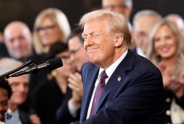 President Donald Trump speaks after taking the oath of office during the 60th Presidential Inauguration in the Rotunda of the U.S. Capitol in Washington, Monday, Jan. 20, 2025. (Kevin Lamarque/Pool Photo via AP)