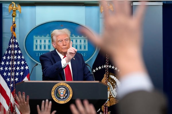 President Donald Trump speaks in the James Brady Press Briefing Room at the White House, Thursday, Jan. 30, 2025, in Washington. (AP Photo/Alex Brandon)