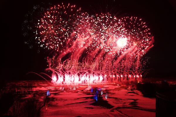 Fireworks go off at Trump National Golf Club in Sterling, Va., Saturday, Jan. 18, 2025, ahead of the 60th Presidential Inauguration. (AP Photo/Matt Rourke)