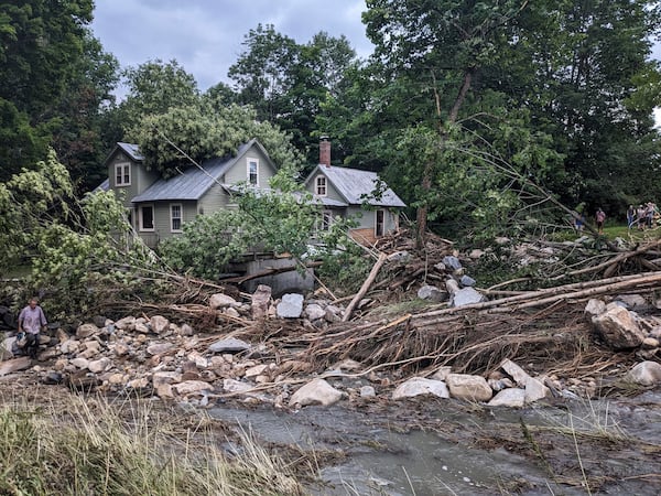 The flood-damaged property of John and Jenny Mackenzie is shown on July 11, 2024 in Peacham, Vt. (Courtesy of Susan Dunklee via AP)