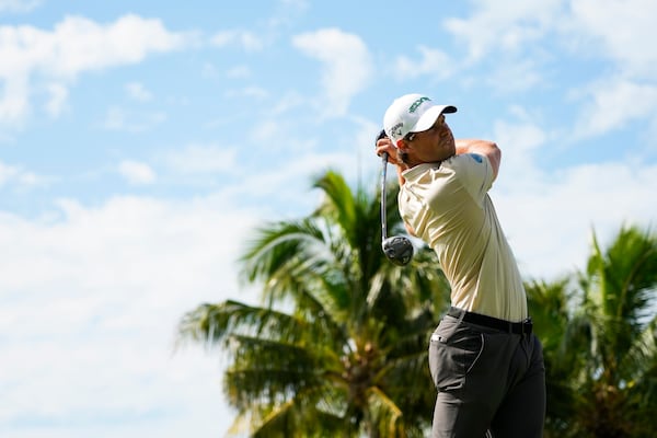 Thomas Detry, of Belgium, hits on the 14th hole during the first round of the Sony Open golf event, Thursday, Jan. 9, 2025, at Waialae Country Club in Honolulu. (AP Photo/Matt York)