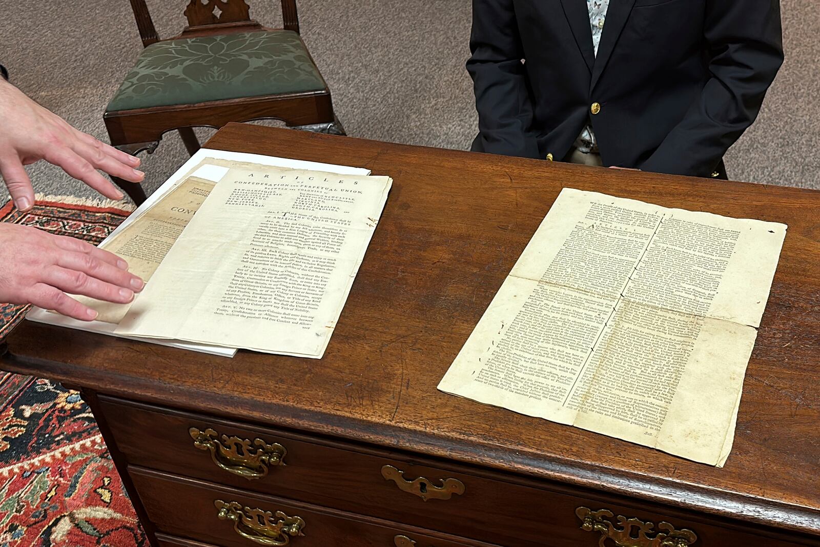 FILE - An 1787 copy of the U.S. Constitution that will be put up for auction is shown at Brunk Auctions in Asheville, N.C., on Sept. 5, 2024. (AP Photo/Jeffrey Collins, file)