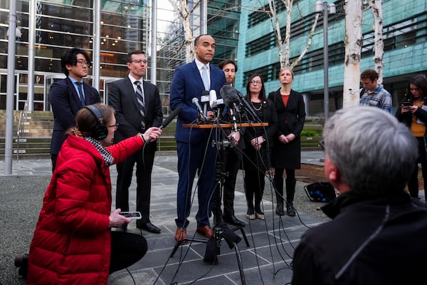 Washington Attorney General Nick Brown speaks during a press availability after a federal judge temporarily blocked President Donald Trump's executive order aimed at ending birthright citizenship in a case brought by the states of Washington, Arizona, Illinois and Oregon, Thursday, Jan. 23, 2025, in Seattle. (AP Photo/Lindsey Wasson)