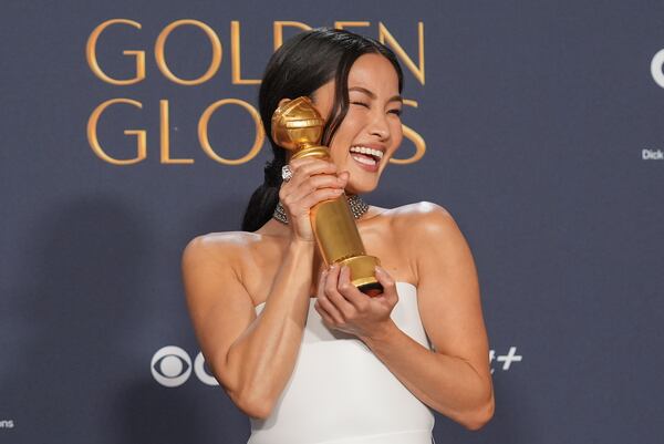 Anna Sawai poses in the press room with the award for best performance by a female actor in a television series - drama for "Shogun" during the 82nd Golden Globes on Sunday, Jan. 5, 2025, at the Beverly Hilton in Beverly Hills, Calif. (AP Photo/Chris Pizzello)