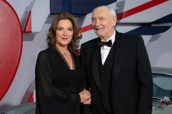 FILE - Barbara Broccoli, left, and Michael G. Wilson appear at the World premiere of the film "No Time To Die" in London on Sept. 28, 2021. (Photo by Joel C Ryan/Invision/AP, File)