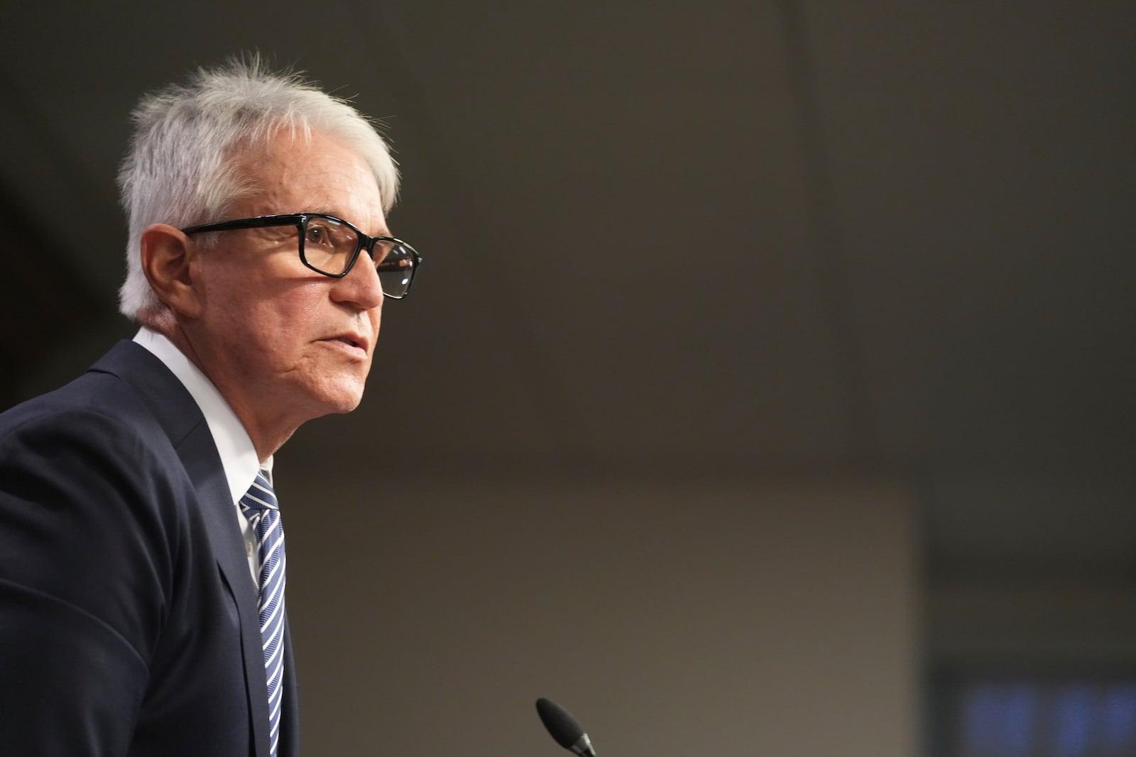 Los Angeles County District Attorney George Gascon speaks during a news conference regarding the Menendez brothers, Thursday, Oct. 24, 2024, at the Hall of Justice in Los Angeles. (AP Photo/Eric Thayer)