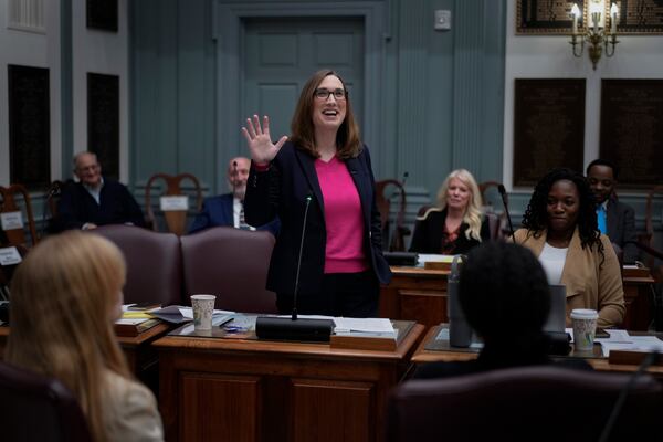 U.S.-Rep.-elect Sarah McBride, D-Del., gives her farewell speech on the Senate floor during a special session, her last day as a Delaware state senator, at the Delaware Legislative Hall in Dover, Del., Monday, Dec. 16, 2024. (AP Photo/Carolyn Kaster)