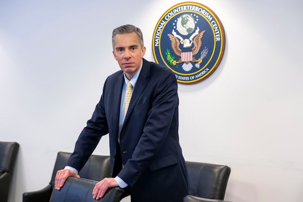 Acting Director of the National Counterterrorism Center Brett Holmgren poses for a photo following an interview at the National Counterterrorism Center, Jan. 8, 2025 in McLean, Va. (AP Photo/Kevin Wolf)