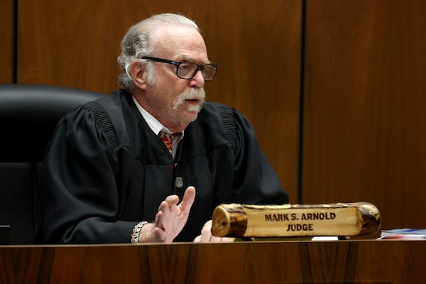 Judge Mark S. Arnold speaks to attorneys before opening remarks in the trial of Rakim Mayers, aka A$AP Rocky, at the Clara Shortridge Foltz Criminal Justice Center in downtown Los Angeles, Friday, Jan. 24, 2025. (Genaro Molina/Los Angeles Times via AP, Pool)