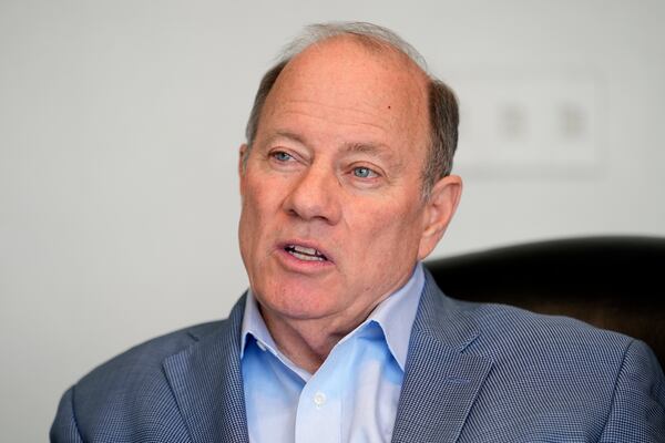 Detroit Mayor Mike Duggan is interviewed, Tuesday, Dec. 3, 2024, in Detroit. (AP Photo/Carlos Osorio)