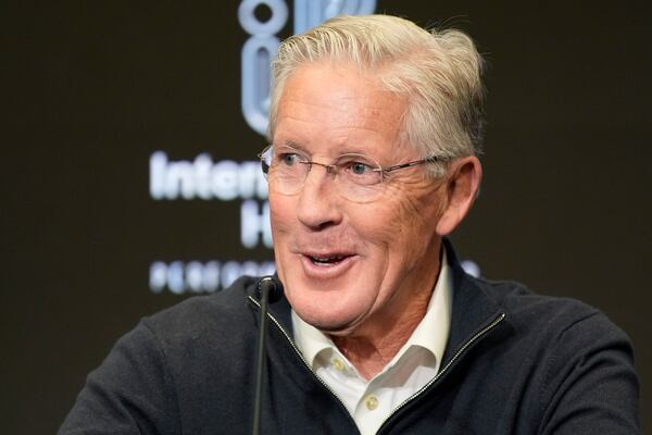 Las Vegas Raiders head coach Pete Carroll attends a news conference Monday, Jan. 27, 2025, in Henderson, Nev. (AP Photo/John Locher)