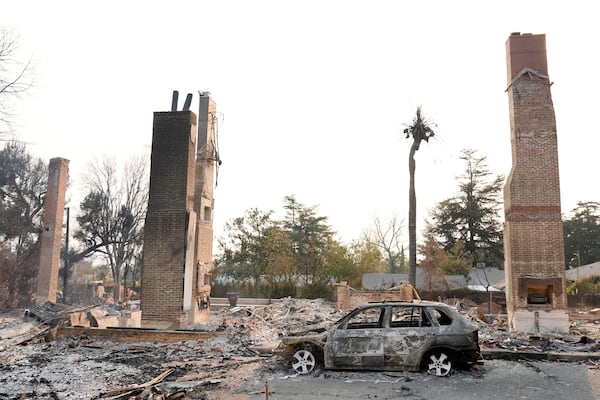 The Andrew McNally House, built in 1887 by the co-founder of the Rand McNally publishing company, is pictured after it was destroyed by the Eaton Fire, Thursday, Jan. 9, 2025, in Altadena, Calif. (AP Photo/Chris Pizzello)