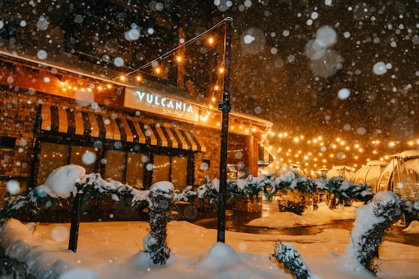 In this photo provided by Mammoth Mountain, snow comes down on a resort Sunday, Nov. 24, 2024, in Mammoth Lakes, Calif. (Cody Mathison/Mammoth Mountain via AP)