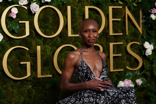 Cynthia Erivo arrives at the 82nd Golden Globes on Sunday, Jan. 5, 2025, at the Beverly Hilton in Beverly Hills, Calif. (Photo by Jordan Strauss/Invision/AP)