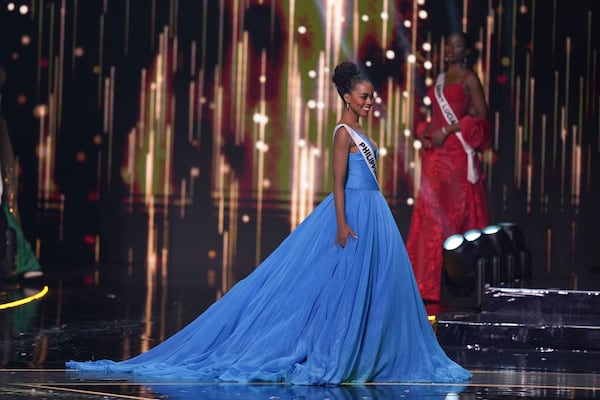 Miss Philippines Chelsea Manalo participates in the evening gown category at the Miss Universe Beauty Pageant in Mexico City, Thursday, Nov. 14, 2024. (AP Photo/Fernando Llano)