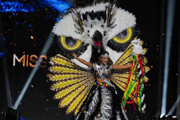 Miss Bolivia Juliana Barrientos competes in the national costume competition at the Miss Universe Beauty Pageant in Mexico City, Thursday, Nov. 14, 2024. (AP Photo/Fernando Llano)