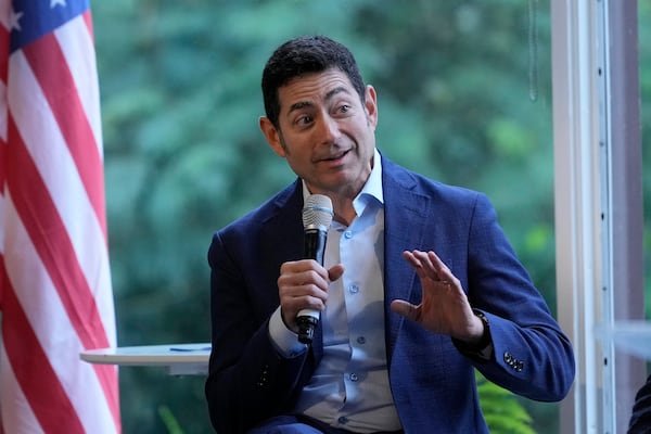 Tino Cuéllar, President of the Carnegie Endowment for International Peace, speaks on a panel at the convening of the International Network of AI Safety Institutes at the Golden Gate Club at the Presidio in San Francisco, Wednesday, Nov. 20, 2024. (AP Photo/Jeff Chiu)