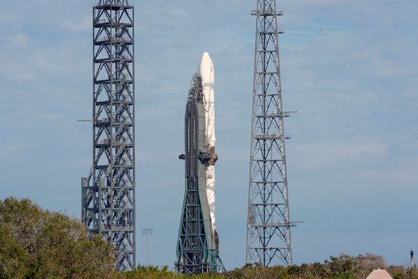 Blue Origin's New Glenn rocket stands ready for another launch attempt from Launch Complex 36 at the Cape Canaveral Space Force Station, Wednesday, Jan. 15, 2025, in Cape Canaveral, Fla. (AP Photo/John Raoux)