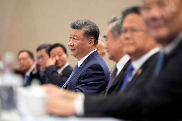 Chinese President Xi Jinping meets with President Joe Biden during a bilateral meeting, Saturday, Nov. 16, 2024, in Lima, Peru. (AP Photo/Manuel Balce Ceneta)