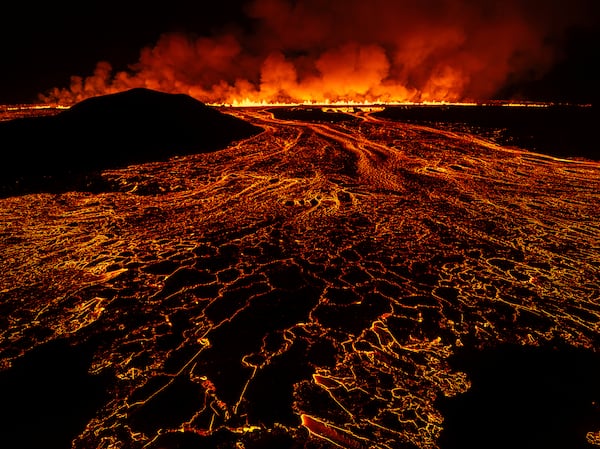 A new volcanic eruption that started on the Reykjanes Peninsula in Iceland, Wednesday, Nov.20, 2024. (AP Photo/Marco di Marco)