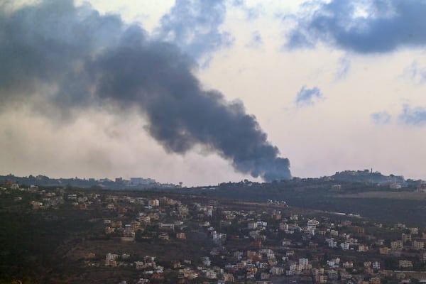 Smoke rises after an Israeli airstrike in the southern village of Chamaa, Lebanon, Saturday, Nov. 16, 2024. (AP Photo/Mohammed Zaatari)