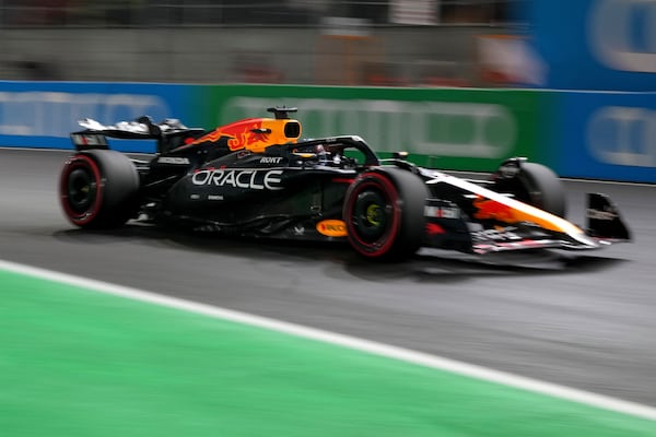 Red Bull driver Max Verstappen, of the Netherlands, drives the course during qualifying for the Formula One U.S. Grand Prix auto race, Friday, Nov. 22, 2024, in Las Vegas. (AP Photo/Rick Scuteri)