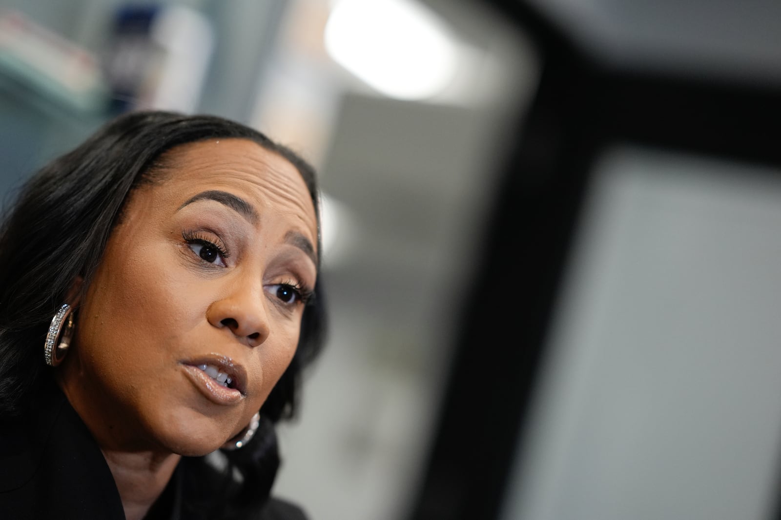 Fani Willis, District Attorney of Fulton County speaks to the Associated Press on Tuesday, Oct. 22, 2024, in Atlanta. (AP Photo/Brynn Anderson)